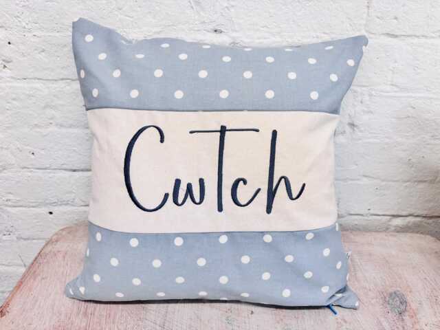 Costal Cwtch Square Cushion - Blue Dotty - image 1