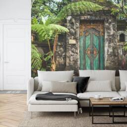 Balinese Carved Wooden Door Mural, Peel & Stick Wallpaper - thumbnail 2