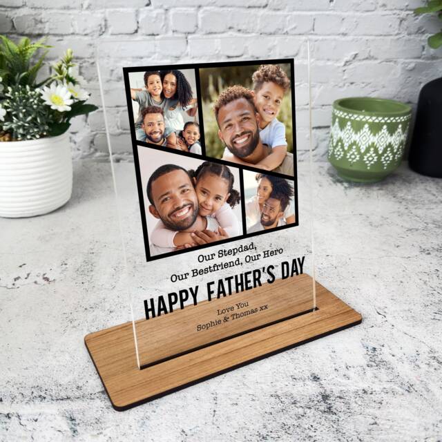 stepdad Fathers Day Gift Black Grid Photo Frame Personalised Acrylic Plaque - Gift, Custom - image 1