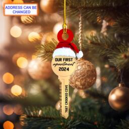 Custom Address Our First Apartment Key Personalized Ornament, Christmas Tree Hanging Decor, Flat 2D Homeowner