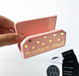 Personalized Business Card Holder - Modern Office, Pottery, White & Gold Desk Set - thumbnail 1