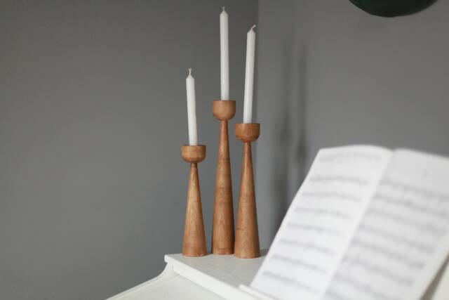 Hardwood Taper Candle Holders - Rustick Wooden Candlestick Pillar Holder Stand Home Decor Gift Hygge For Her - image 1