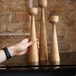 Hardwood Taper Candle Holders - Rustick Wooden Candlestick Pillar Holder Stand Home Decor Gift Hygge For Her - thumbnail 3