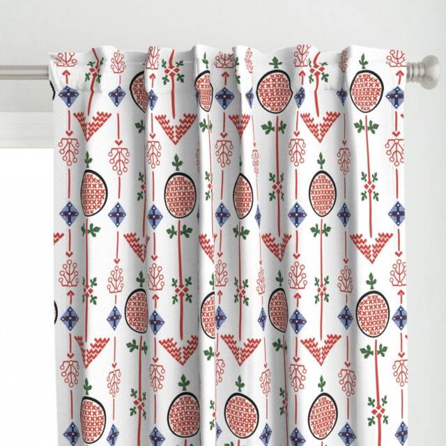 Hygge Curtain Panel - Minimalist Scandinavian Folk Art Home Decor Red & White Floral Custom Swedish Modern By Vinpauld - image 1
