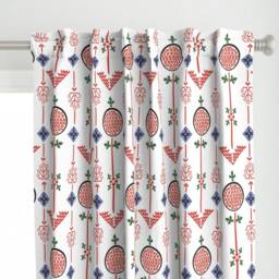Hygge Curtain Panel - Minimalist Scandinavian Folk Art Home Decor Red & White Floral Custom Swedish Modern By Vinpauld - thumbnail 1
