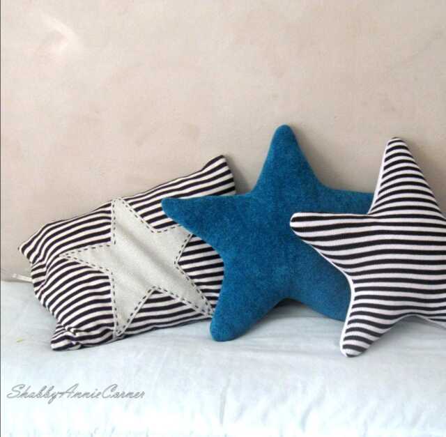 Coastal Pillow Star Shaped Beach Themed Home Decor Nautical House Floor Handmade Blue Throw Nursery - image 1