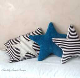 Coastal Pillow Star Shaped Beach Themed Home Decor Nautical House Floor Handmade Blue Throw Nursery - thumbnail 1