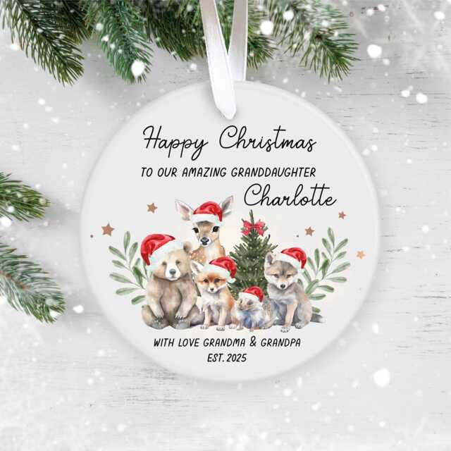 Personalised Christmas Ornament 2025 - Cute Woodland Animal Bauble Keepsake For Granddaughter, Grandson, Niece Or Nephew - image 1