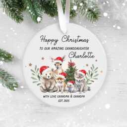 Personalised Christmas Ornament 2025 - Cute Woodland Animal Bauble Keepsake For Granddaughter, Grandson, Niece Or Nephew - thumbnail 1