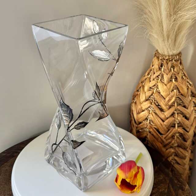 Engraved Silver Leaf Large Twist Vase - 25cm - image 1