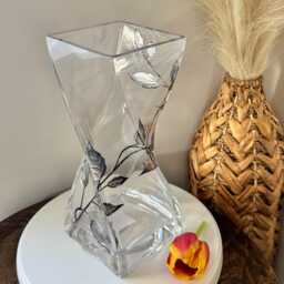 Engraved Silver Leaf Large Twist Vase - 25cm - thumbnail 1