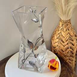 Engraved Silver Leaf Large Twist Vase - 25cm - thumbnail 2