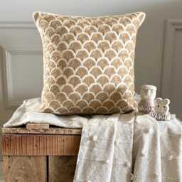 Beige Cotton Linen Jute Embroidered Abstract Pattern, 16x16 Contemporary Throw Pillow Cover - Trellis - thumbnail 2