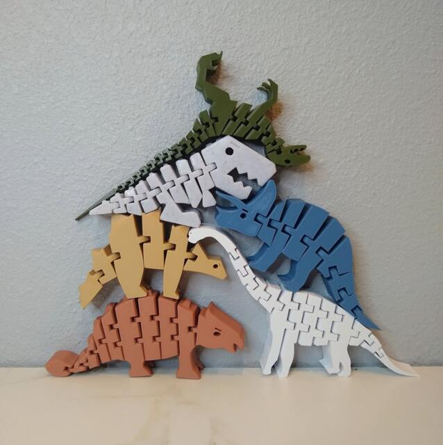 Flexible Dinosaur Toy Set 3D Printed Montessori Sensory - image 1