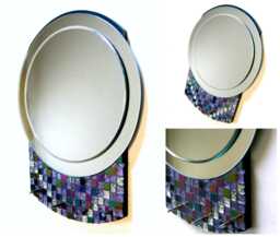 Art Deco Style Mosaic Mirror With Hooks, Purple Silver Iridescent Glass - thumbnail 1