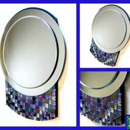 Art Deco Style Mosaic Mirror With Hooks, Purple Silver Iridescent Glass - thumbnail 4