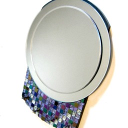 Art Deco Style Mosaic Mirror With Hooks, Purple Silver Iridescent Glass - thumbnail 3
