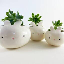 Ceramic Bunny Planter Kawaii Easter Rabbit Plant Pot - thumbnail 4