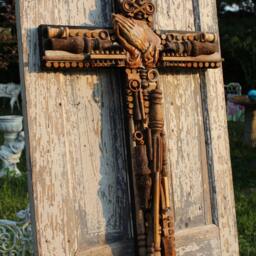 Religious Spiritual Country Folkart, Tramp Art Assemblage Collage Large Wall Hanging Wood Sculpture Relief Georigia O'keefe Southwest - thumbnail 2
