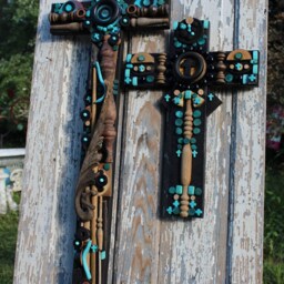 Religious Spiritual Country Folkart, Tramp Art Assemblage Collage Large Wall Hanging Wood Sculpture Relief Georigia O'keefe Southwest - thumbnail 3