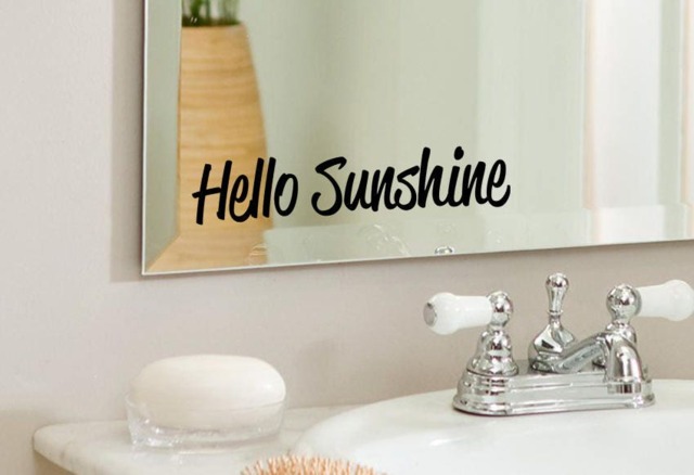 Hello Sunshine - Positive, Inspirational Bathroom, Mirror, Wall Vinyl Decal Sticker, Home Decor. Great Gift Idea - image 1