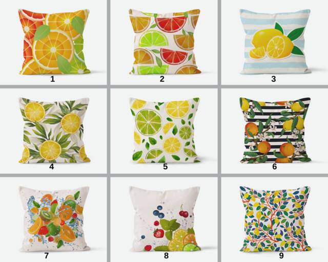 Lemon Citrus Yellow Cushion Cover, Grapefruit Lime Accent, Fresh Fruit Kitchen Decor Theme Pillow Case - image 1