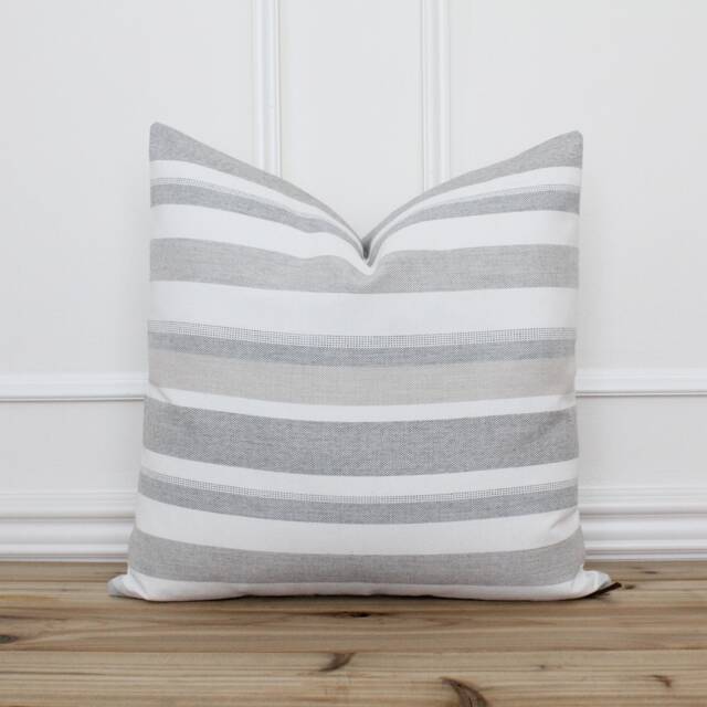 Patio Pillow Cover Outdoor Decorative Gray Striped Cushion Coastal Grey Stripe - Millie - image 1