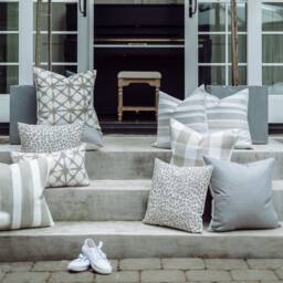 Patio Pillow Cover Outdoor Decorative Gray Striped Cushion Coastal Grey Stripe - Millie - thumbnail 2