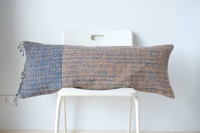 Handwoven Hemp Lumbar Pillow Cover Karen Tribal Design, Fringes - image 1