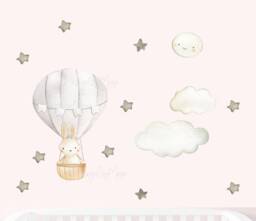 Nursery Decal, Bunny Fabric Wall Nursery Hot Air Balloon Decor, Baby Stickers, Vinyl Decals Baby Bedroom, Clings Art - thumbnail 1