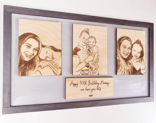 Engraved Wooden Birthday Portrait - Custom Digital Drawings, Personalized Frame - image 1