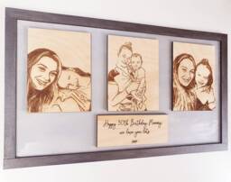 Engraved Wooden Birthday Portrait - Custom Digital Drawings, Personalized Frame - thumbnail 1