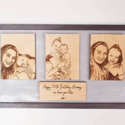 Engraved Wooden Birthday Portrait - Custom Digital Drawings, Personalized Frame - thumbnail 3