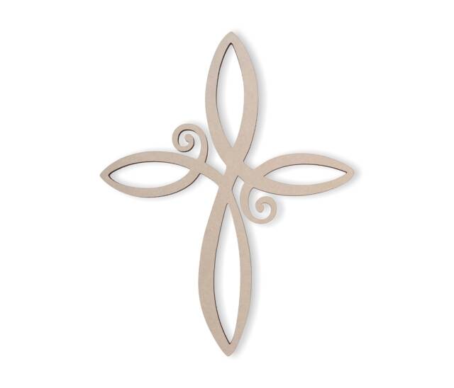 Unfinished Wooden Floral Cross Mdf Wall Art Decor - image 1