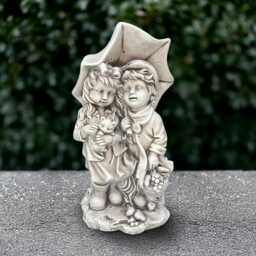 Stone Kids With Umbrella Sculpture Outdoor Children Statue Concrete Boy & Girl Ornament Children Lover Gift Memorial Decoration - thumbnail 1