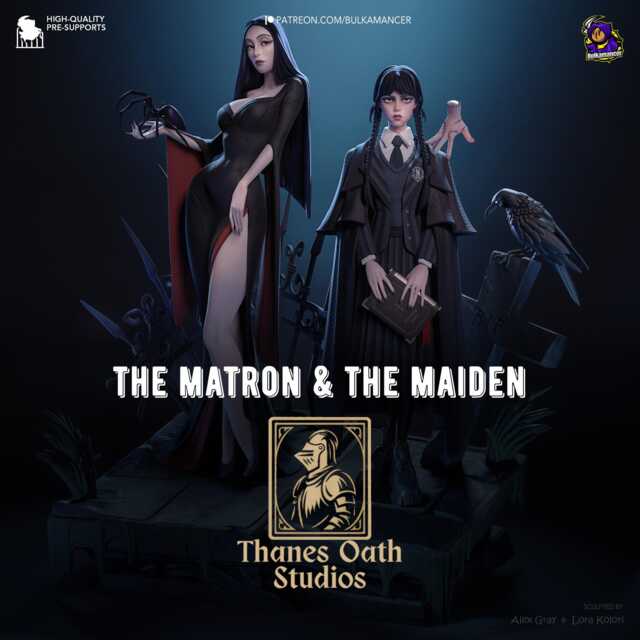 The Matron & Maiden - Gothic Duo Dark Academia Horror Wednesday & Morticia Resin Figure 16K - image 1