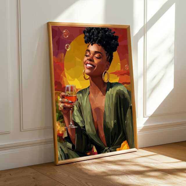 Afrocentric Wine Woman Art Print Modern Boho Home Decor - Poster Only - image 1