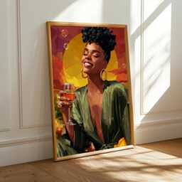 Afrocentric Wine Woman Art Print Modern Boho Home Decor - Poster Only - thumbnail 1