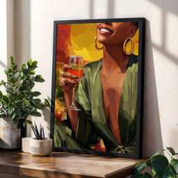 Afrocentric Wine Woman Art Print Modern Boho Home Decor - Poster Only - thumbnail 2