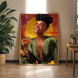 Afrocentric Wine Woman Art Print Modern Boho Home Decor - Poster Only - thumbnail 3