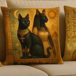 Ancient Egyptian Cat Art Velvet Cushion Cover 18x18 - thumbnail 2