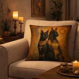 Ancient Egyptian Cat Art Velvet Cushion Cover 18x18 - thumbnail 3