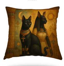 Ancient Egyptian Cat Art Velvet Cushion Cover 18x18 - thumbnail 1