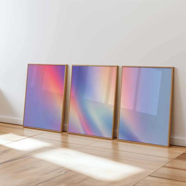 Gradient Wall Art Set Of 3, Abstract Pastel Poster Prints, Modern Minimalist Blue Pink Home Decor, Contemporary - image 1