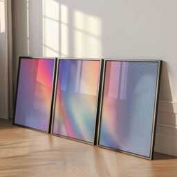 Gradient Wall Art Set Of 3, Abstract Pastel Poster Prints, Modern Minimalist Blue Pink Home Decor, Contemporary - thumbnail 2