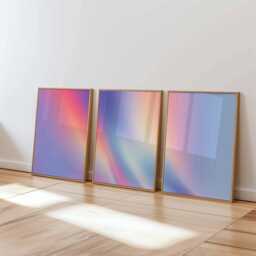 Gradient Wall Art Set Of 3, Abstract Pastel Poster Prints, Modern Minimalist Blue Pink Home Decor, Contemporary - thumbnail 1