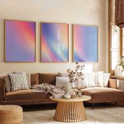 Gradient Wall Art Set Of 3, Abstract Pastel Poster Prints, Modern Minimalist Blue Pink Home Decor, Contemporary - thumbnail 3