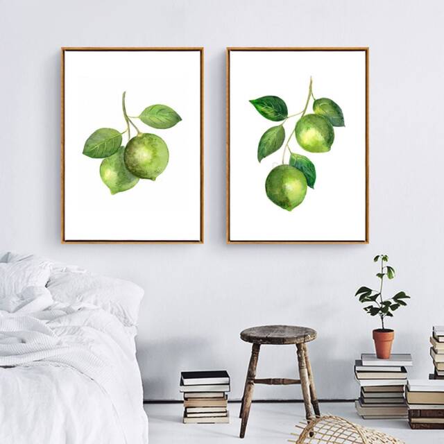 Set Of 2 Prints Lime Watercolor Paintings, Fruit Art Print, Botanical Illustration, Kitchen Wall Art, Illustration - image 1