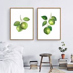 Set Of 2 Prints Lime Watercolor Paintings, Fruit Art Print, Botanical Illustration, Kitchen Wall Art, Illustration - thumbnail 1