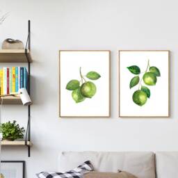 Set Of 2 Prints Lime Watercolor Paintings, Fruit Art Print, Botanical Illustration, Kitchen Wall Art, Illustration - thumbnail 2